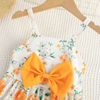 Open Shoulder Yellow Bow Frock Dress For Girls