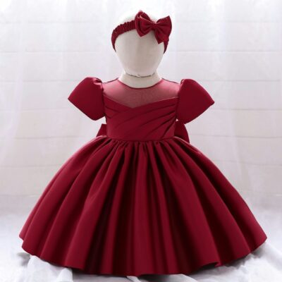 Dark Red Line Over Style Formal Wear Frock