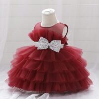 Red Tulle Style With Sequin Bow Frock