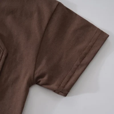 Brown Casual 2pc Shirt And Shorts With Black Lines