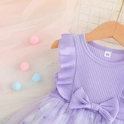 Purple Sleeveless Casual Frock Dress For Baby Girls