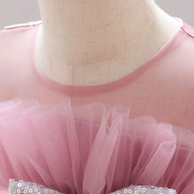 Peach Plum Tulle Style With Sequin Bow Frock