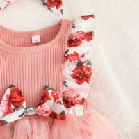 Pink Rosey Waistband Bow Baby Girl Dress