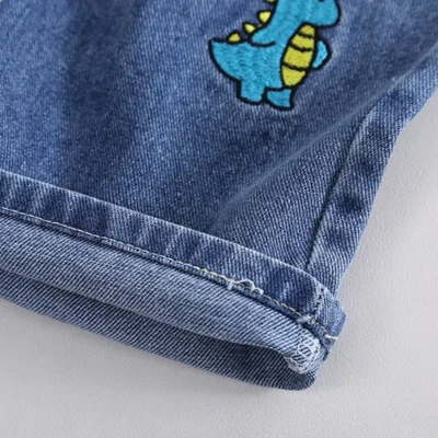 Dino Boy Polo Shirt With Jeans Shorts For Toddlers