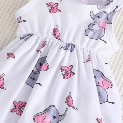 Sweet Elephant Baby Girl Dress With Pink Top 2pc Set