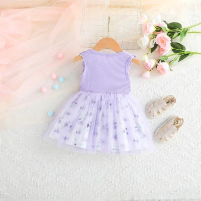 Purple Sleeveless Casual Frock Dress For Baby Girls
