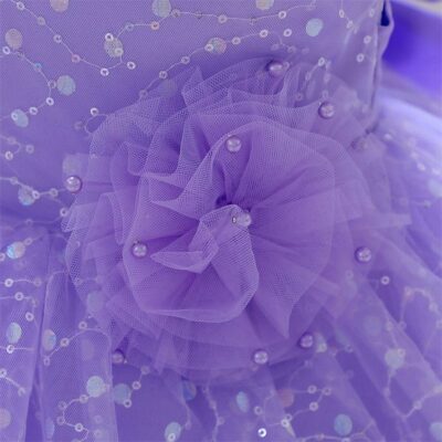 Purple Satin Layered Dress With Flower