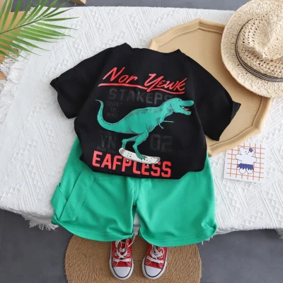 Black Casual Summer T-Shirt With Green Shorts
