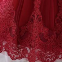 Red Embroided Pearl Neck Tailed Frock