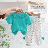 Ocean Color Top With White Patterned Pant For Kids