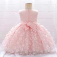 Peach Pink Net Flowers And Bow Lace Frock