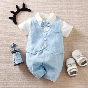 Formal Summer Blue Cotton Baby Romper
