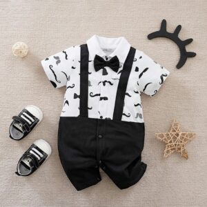 Moustache Style Half Sleeves Baby Romper