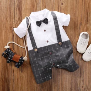Gentleman Baby Boy Romper with check pattern