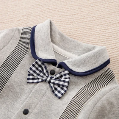 Gray And Black Formal Cotton Smart Baby Romper