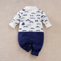 Mustache Pattern With Strap Full Sleeve Formal Baby Romper